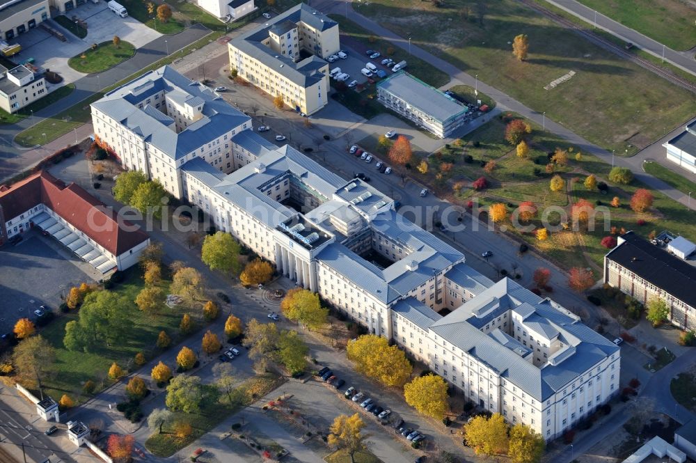 Aerial image Leuna - The Office Center, the historic former central administration building of the Leuna plant, is managed by the Infra Leuna company