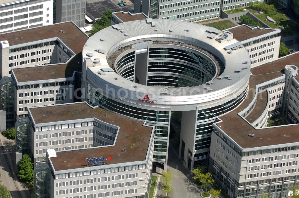 Offenbach am Main from above - Office building Omega Haus on street Strahlenbergerstrasse in Offenbach am Main in the state Hesse, Germany