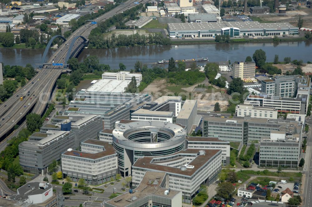 Offenbach am Main from above - Office building Omega Haus on street Strahlenbergerstrasse in Offenbach am Main in the state Hesse, Germany