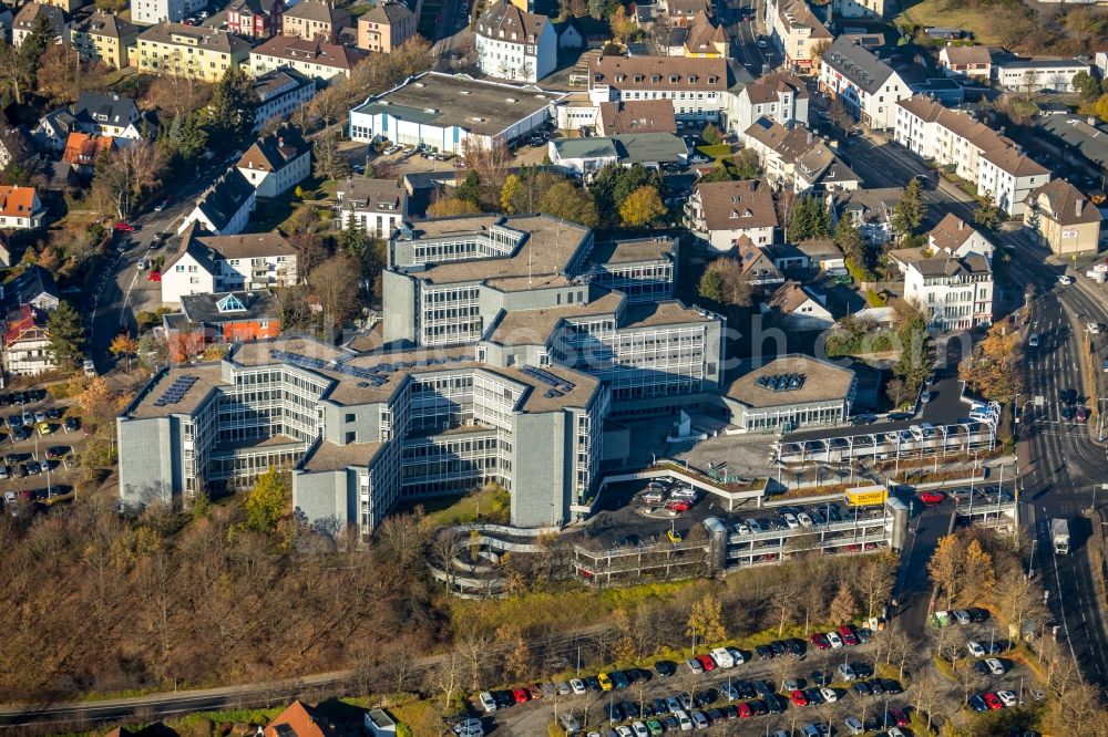 Aerial photograph Lüdenscheid - Office building Buergerbuero (Strassenverkehrsamt) Maerkischer Kreis on Heedfelder Strasse in Luedenscheid in the state North Rhine-Westphalia, Germany