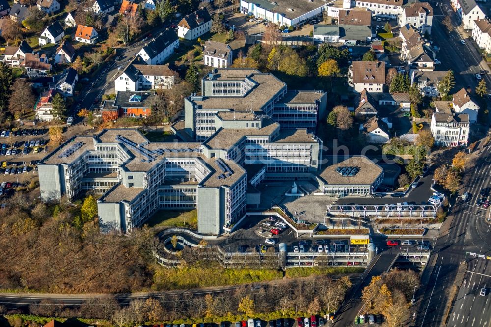 Lüdenscheid from above - Office building Buergerbuero (Strassenverkehrsamt) Maerkischer Kreis on Heedfelder Strasse in Luedenscheid in the state North Rhine-Westphalia, Germany