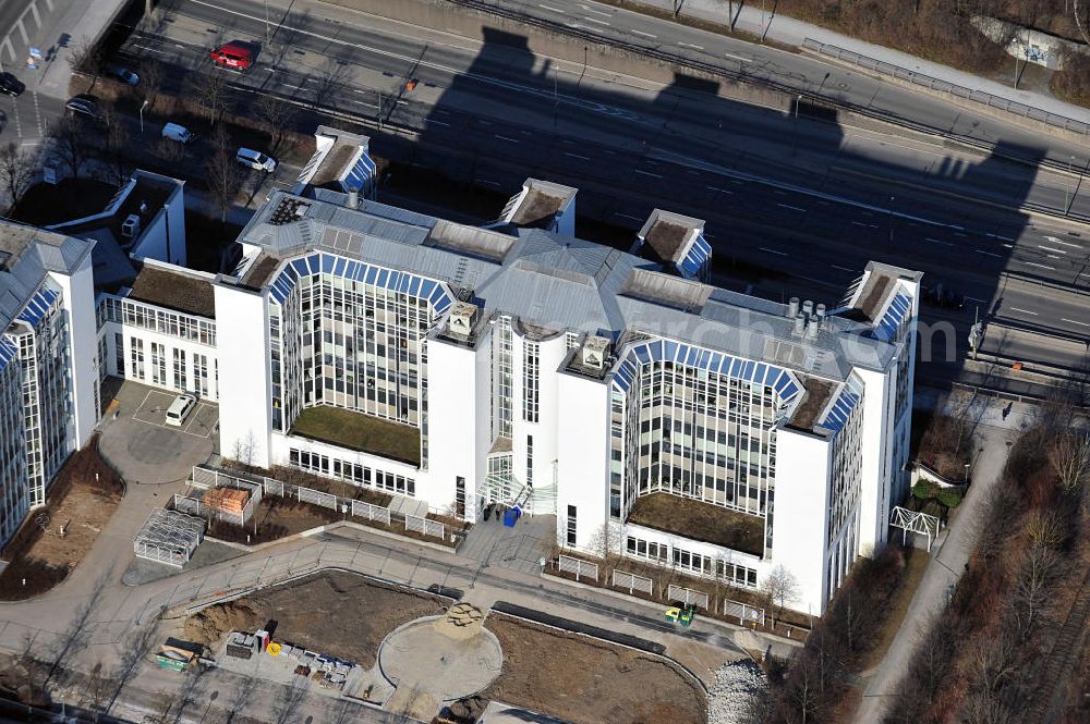 München from the bird's eye view: View of the office building of the Bavarian Red Cross on Garmische St. in Munich Schwantalerhöhe. It also houses ADAC Motorsport GmbH and GMAC Bank, among others