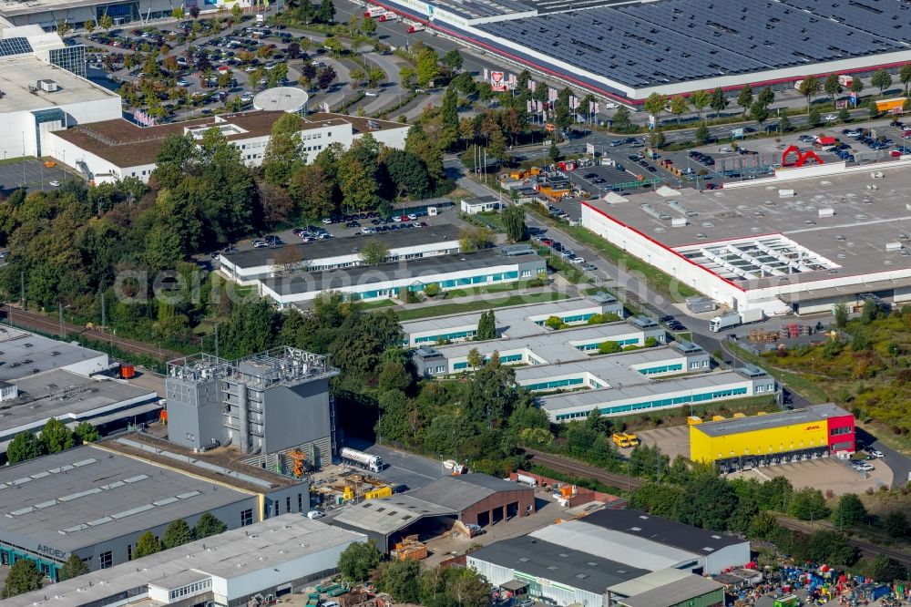 Witten from above - Office containers and buildings at the commercial area on Brauckstrasse in Witten in the state of North Rhine-Westphalia