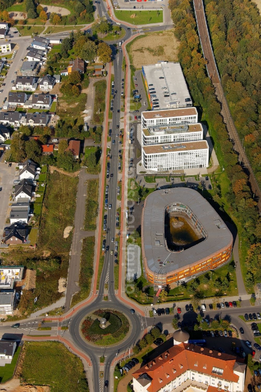 Duisburg from above - View of office buildings in Duisburg in the state of North Rhine-Westphalia