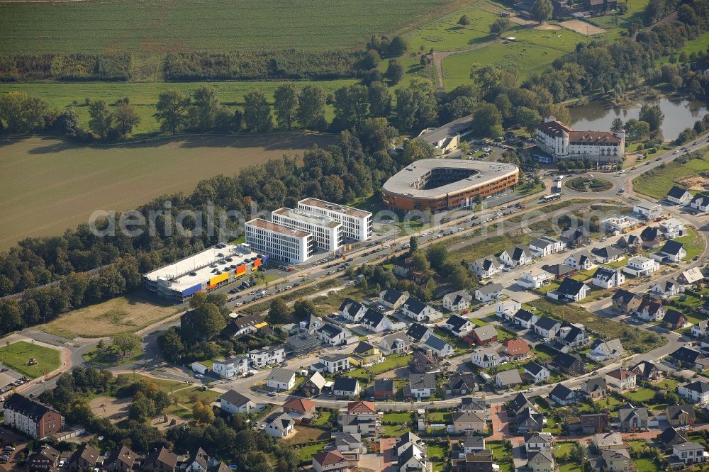 Duisburg from the bird's eye view: View of office buildings in Duisburg in the state of North Rhine-Westphalia