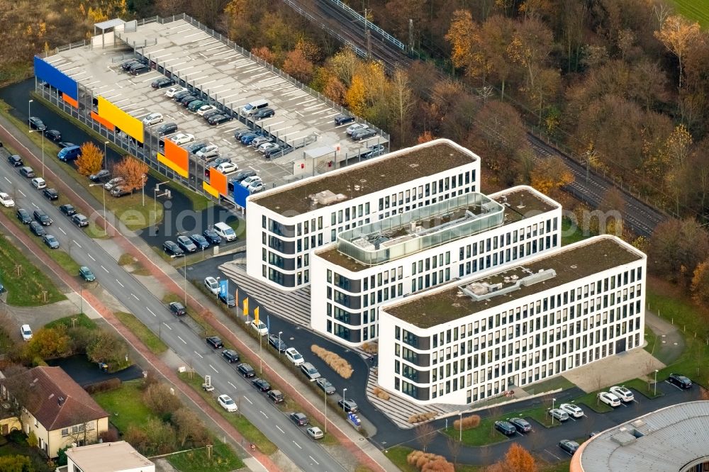 Duisburg from the bird's eye view: View of office buildings in Duisburg in the state of North Rhine-Westphalia