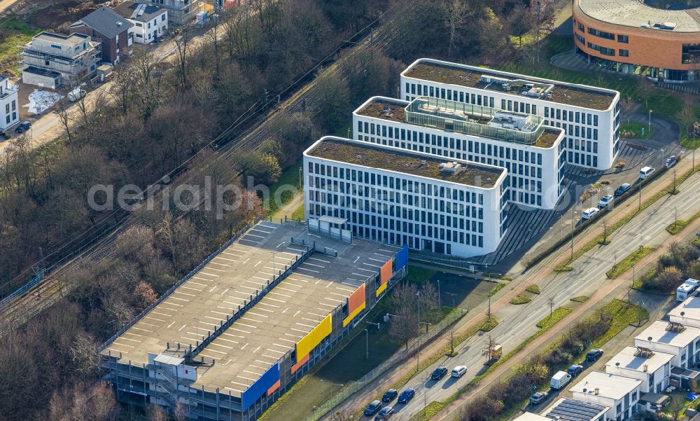 Duisburg from the bird's eye view: View of office buildings in Duisburg in the state of North Rhine-Westphalia