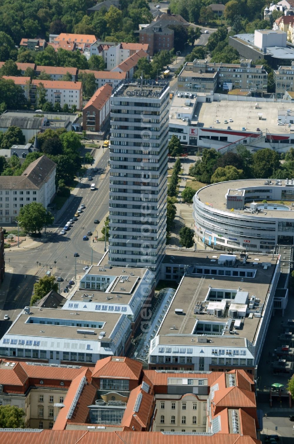 Aerial image Frankfurt (Oder) - Office building and shopping center ODERTURM & LENNÉ PASSAGEN in Frankfurt (Oder) in the state Brandenburg