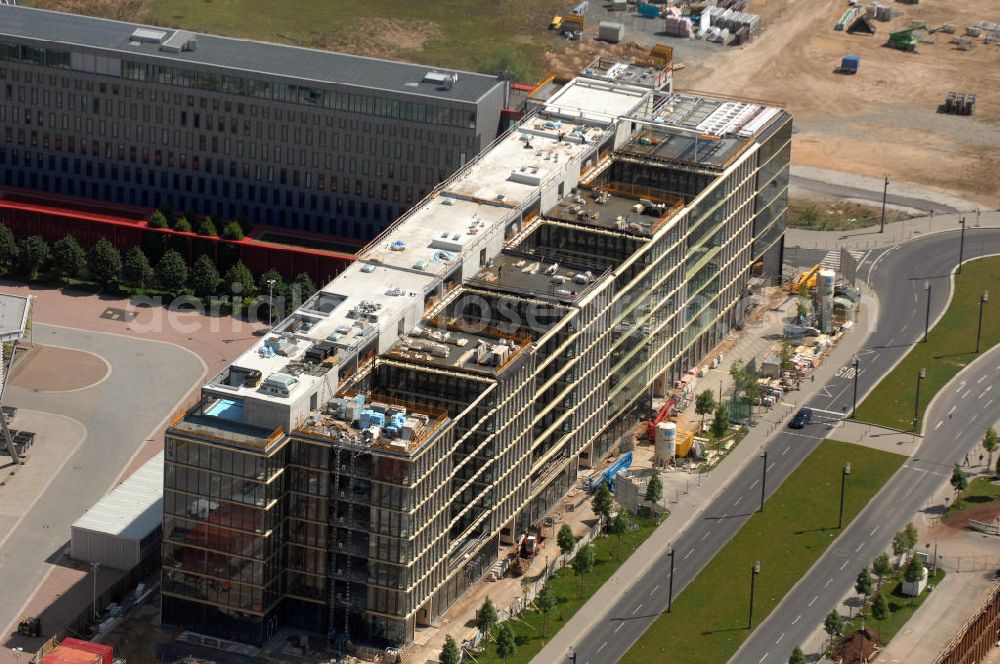 Frankfurt am Main from the bird's eye view: Construction site of the new office building Europa-Allee 12-12 in the Europe district in Frankfurt at the Main in Hesse