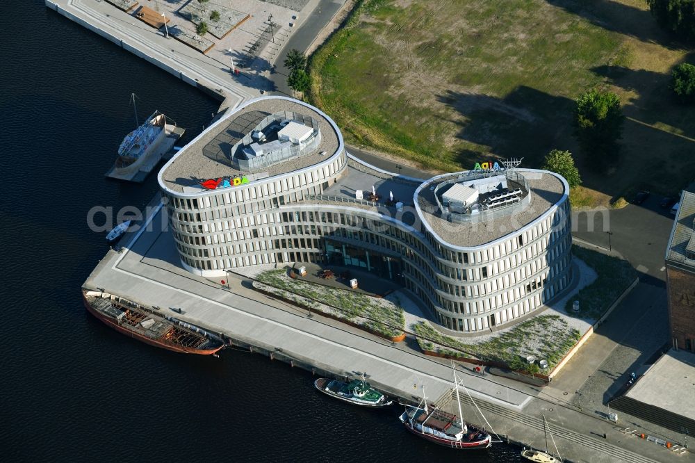 Rostock from the bird's eye view: Office building AIDA Cruises - German Branch of Costa Crociere S.p.A. in Rostock in the state Mecklenburg - Western Pomerania, Germany