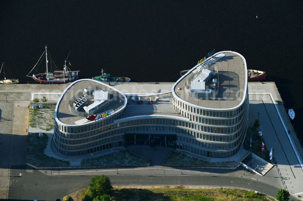 Rostock from the bird's eye view: Office building AIDA Cruises - German Branch of Costa Crociere S.p.A. in Rostock in the state Mecklenburg - Western Pomerania, Germany