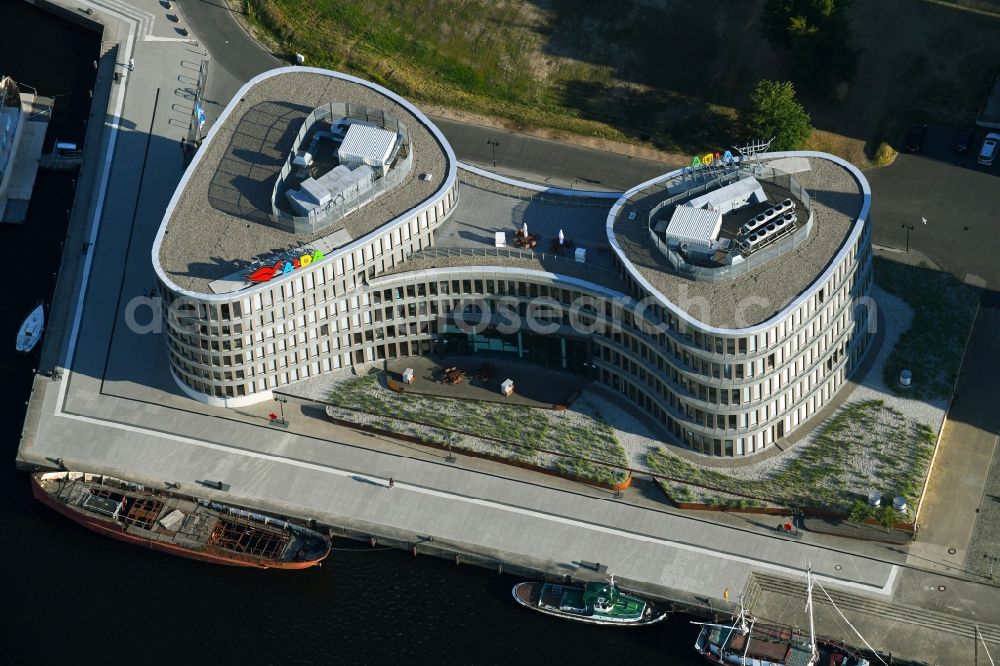 Rostock from the bird's eye view: Office building AIDA Cruises - German Branch of Costa Crociere S.p.A. in Rostock in the state Mecklenburg - Western Pomerania, Germany