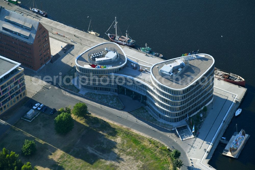 Rostock from above - Office building AIDA Cruises - German Branch of Costa Crociere S.p.A. in Rostock in the state Mecklenburg - Western Pomerania, Germany