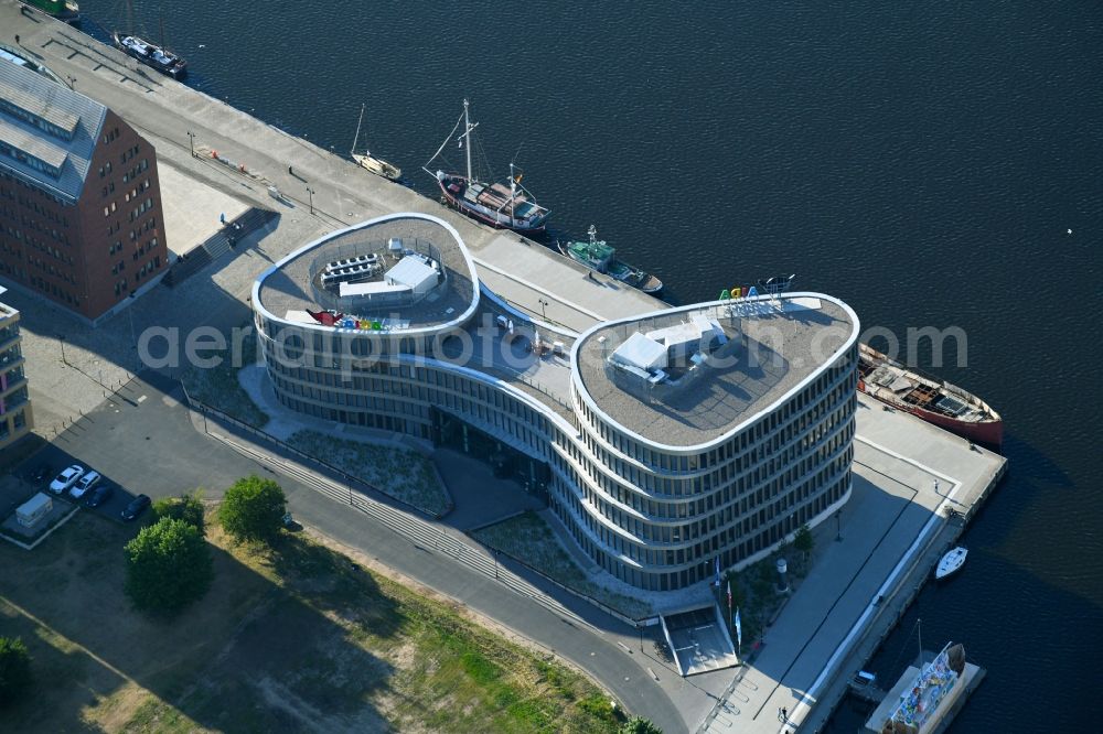 Rostock from the bird's eye view: Office building AIDA Cruises - German Branch of Costa Crociere S.p.A. in Rostock in the state Mecklenburg - Western Pomerania, Germany