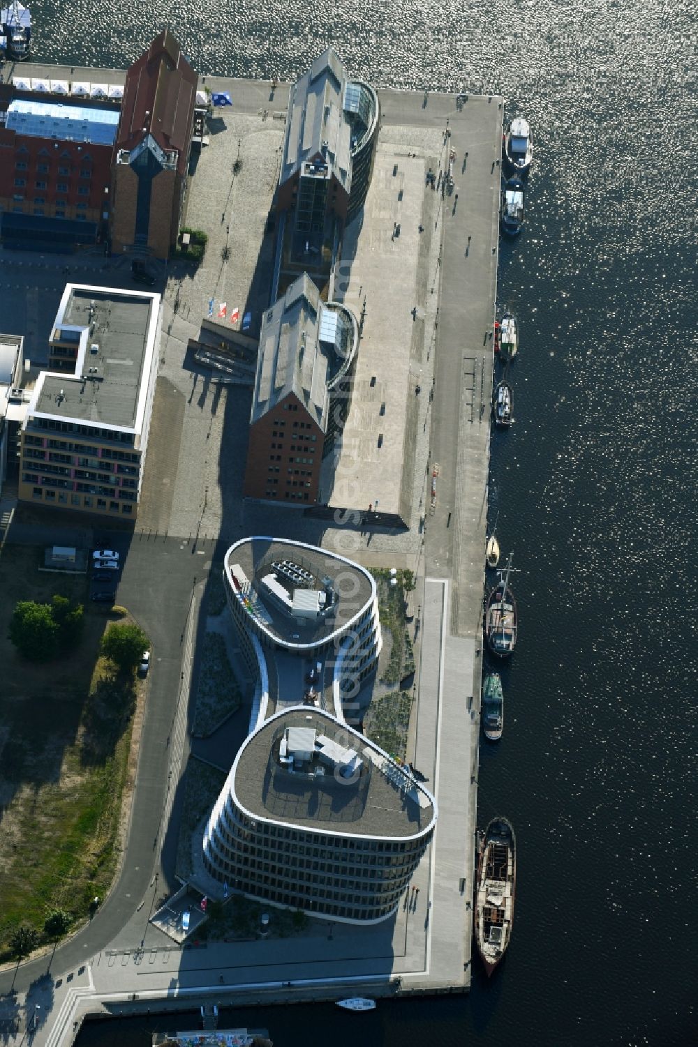 Rostock from above - Office building AIDA Cruises - German Branch of Costa Crociere S.p.A. in Rostock in the state Mecklenburg - Western Pomerania, Germany