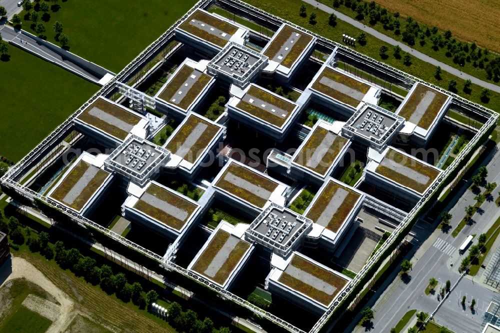 Unterföhring from the bird's eye view: Office building of Allianz Deutschland AG on Dieselstrasse in Unterfoehring in the state Bavaria, Germany