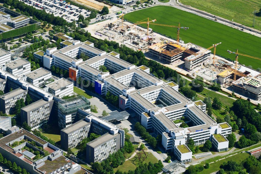 München from the bird's eye view: Office building of Allianz Deutschland AG on Dieselstrasse in Unterfoehring in the state Bavaria, Germany