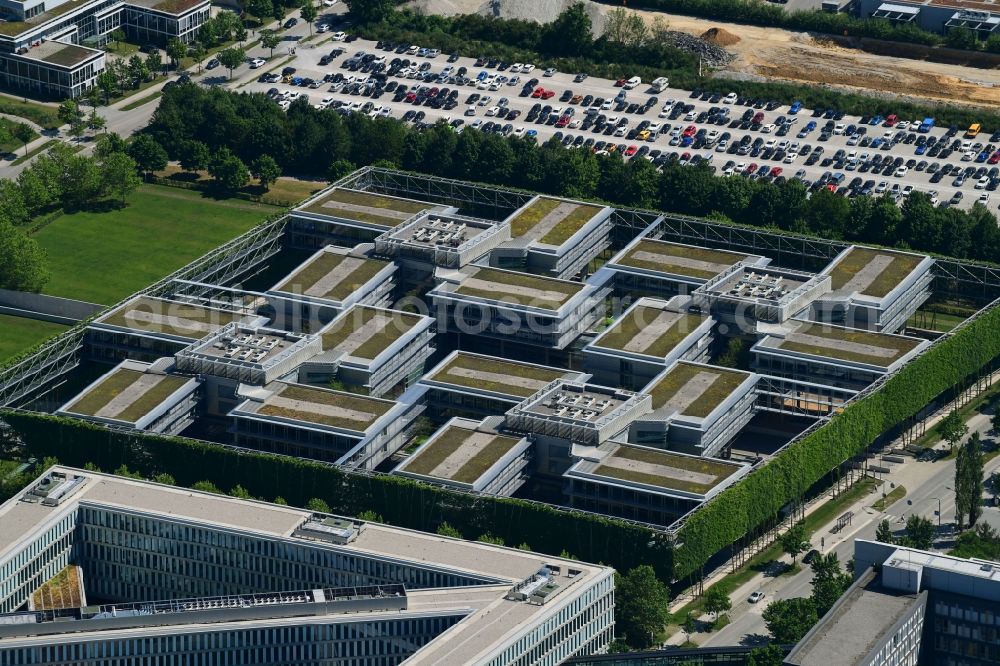 Aerial photograph Unterföhring - Office building of Allianz Deutschland AG on Dieselstrasse in Unterfoehring in the state Bavaria, Germany