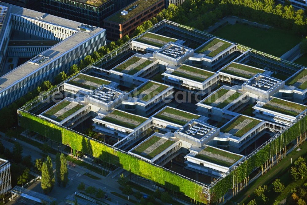 Aerial image Unterföhring - Office building of Allianz Deutschland AG on Dieselstrasse in Unterfoehring in the state Bavaria, Germany