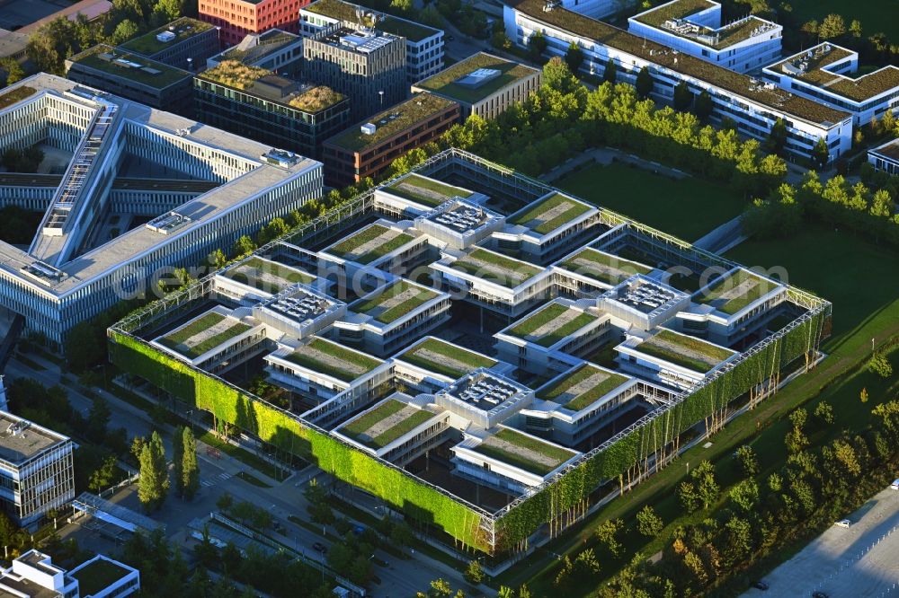 Aerial photograph Unterföhring - Office building of Allianz Deutschland AG on Dieselstrasse in Unterfoehring in the state Bavaria, Germany