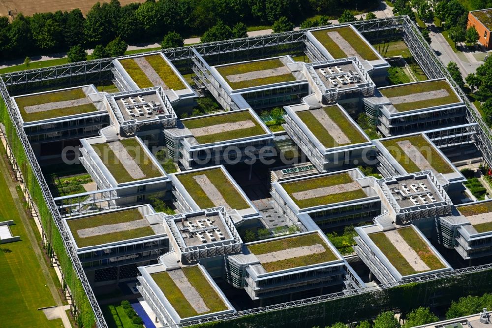 Aerial image Unterföhring - Office building of Allianz Deutschland AG on Dieselstrasse in Unterfoehring in the state Bavaria, Germany