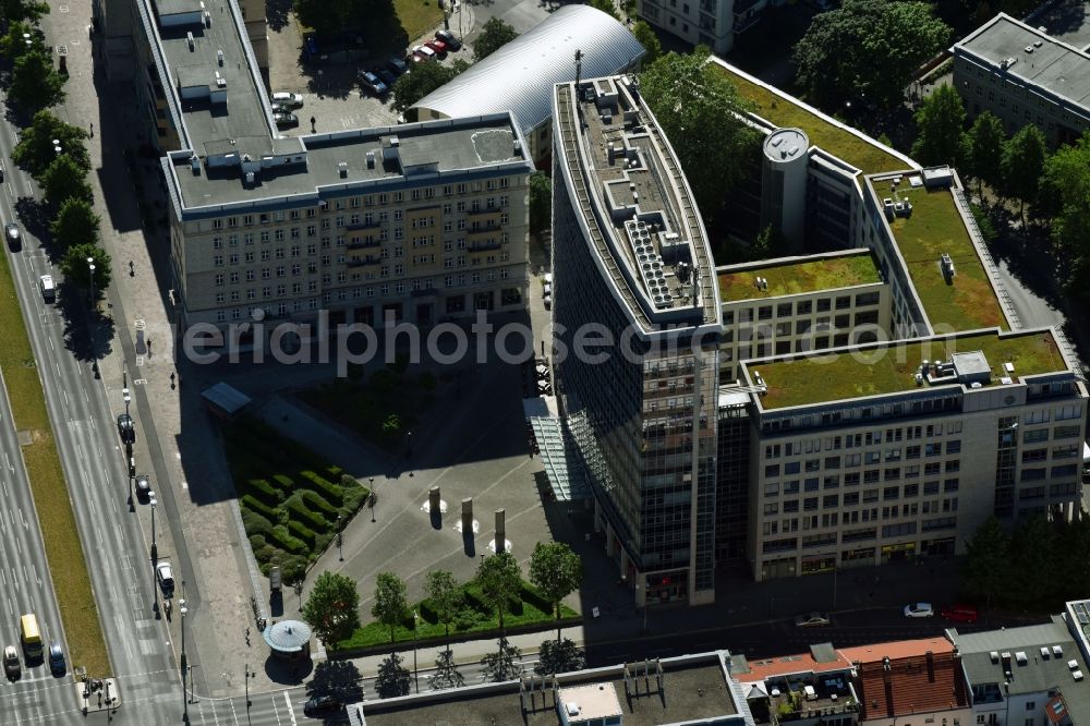 Berlin from the bird's eye view: Office building of Allianz Real Estate Germany GmbH in of Karl-Marx-Allee in Berlin, Germany