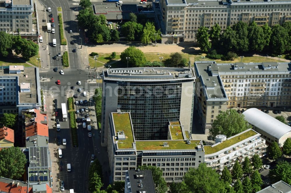 Aerial image Berlin - Office building of Allianz Real Estate Germany GmbH in of Karl-Marx-Allee in Berlin, Germany