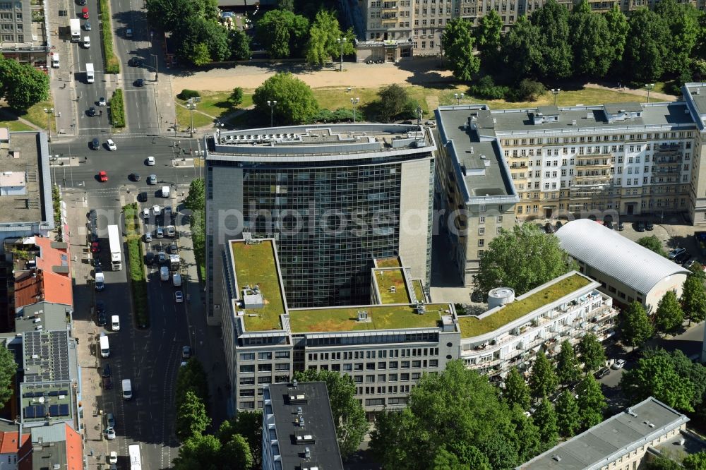 Aerial photograph Berlin - Office building of Allianz Real Estate Germany GmbH in of Karl-Marx-Allee in Berlin, Germany