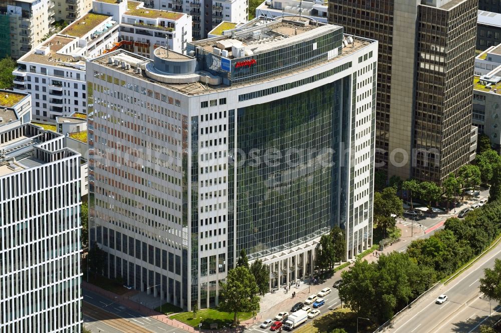 Frankfurt am Main from above - Office building of Avaya Verwaltungs GmbH on Theodor-Heuss-Allee in Frankfurt in the state Hesse, Germany