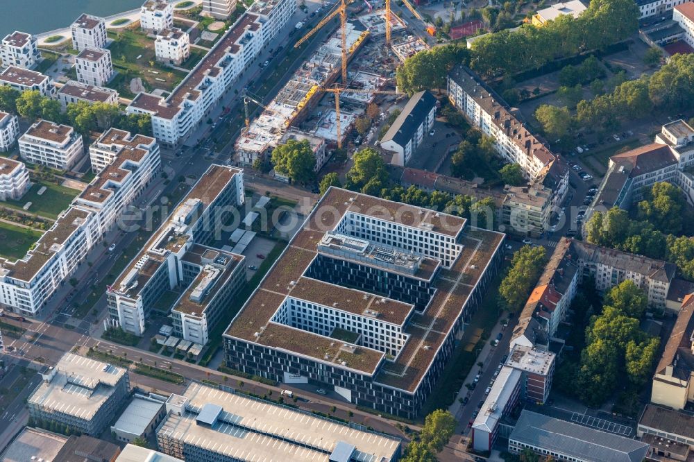 Ludwigshafen am Rhein from the bird's eye view: Office building of BASF Business Service in Ludwigshafen am Rhein in the state Rhineland-Palatinate, Germany