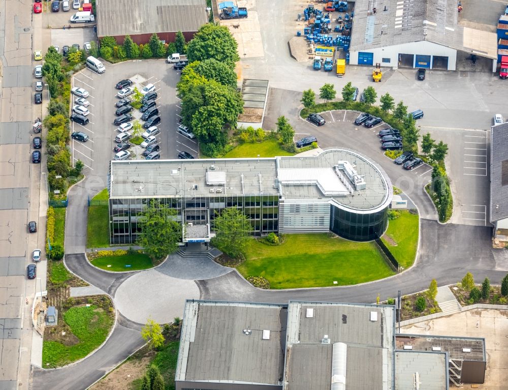 Dinslaken from above - Office building Baugesellschaft Walter Hellmich GmbH on Lanterstrasse in Dinslaken in the state North Rhine-Westphalia, Germany