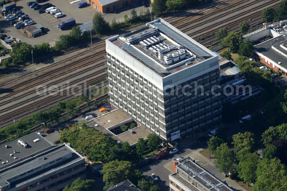 Aerial photograph Berlin - Office building as high-rise building in the street Moerchinger in Berlin in Germany