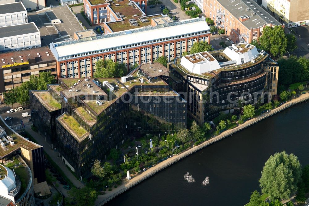 Aerial image Berlin - Office building of the administrative and business center of Skandia Insurance Management & Service GmbH at the riverside in Berlin