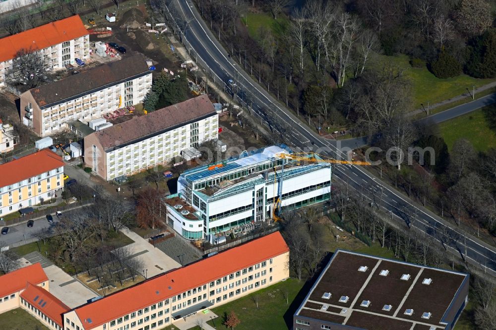 Aerial photograph Dresden - Office building BGW Berufsgenossenschaft fuer Gesandheitsdienst and Wohlfahrtspflege on street Gret-Palucca-Strasse in the district Suedvorstadt in Dresden in the state Saxony, Germany