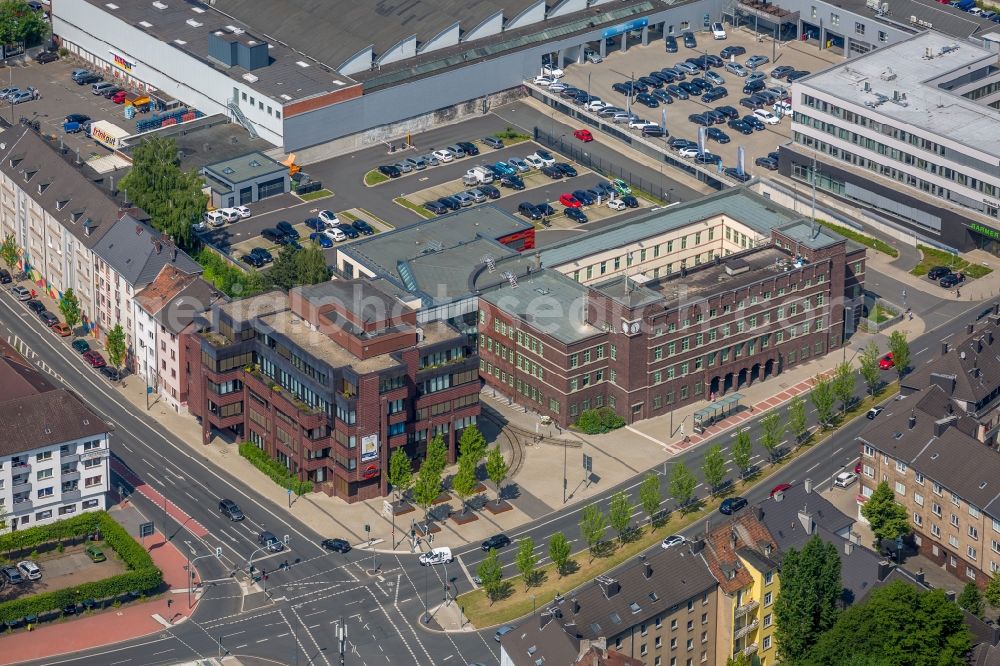 Aerial image Bochum - Office building of Bochum-Gelsenkirchener Strassenbahnen Aktiengesellschaft BOGESTRA in Bochum in the state North Rhine-Westphalia, Germany