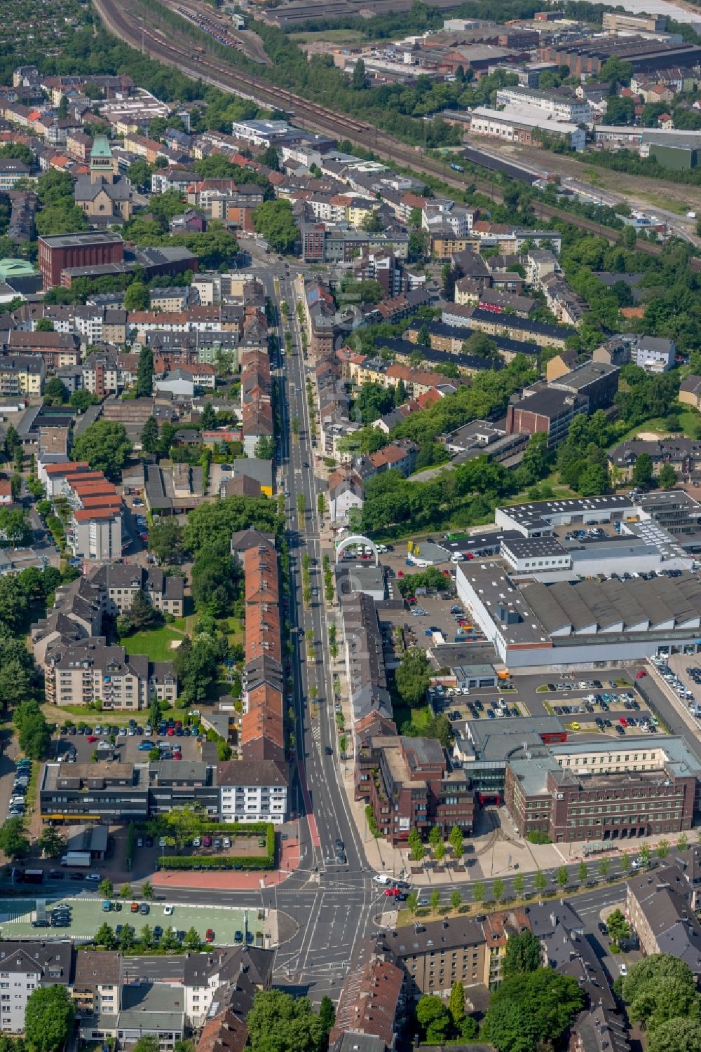 Aerial image Bochum - Office building of Bochum-Gelsenkirchener Strassenbahnen Aktiengesellschaft BOGESTRA in Bochum in the state North Rhine-Westphalia, Germany