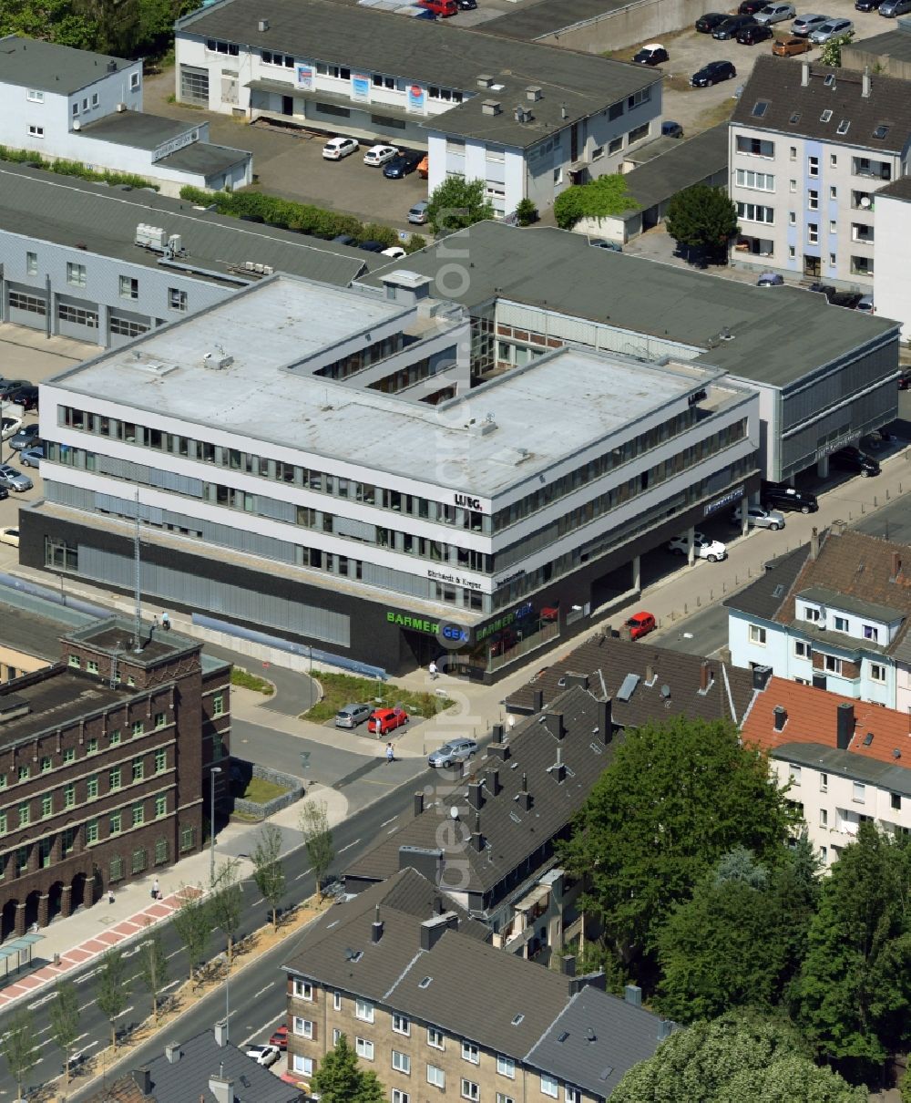 Aerial image Bochum - Office building ''Haus der Beratungen'' and LUEG new building at the University Street in Bochum in the state North Rhine-Westphalia