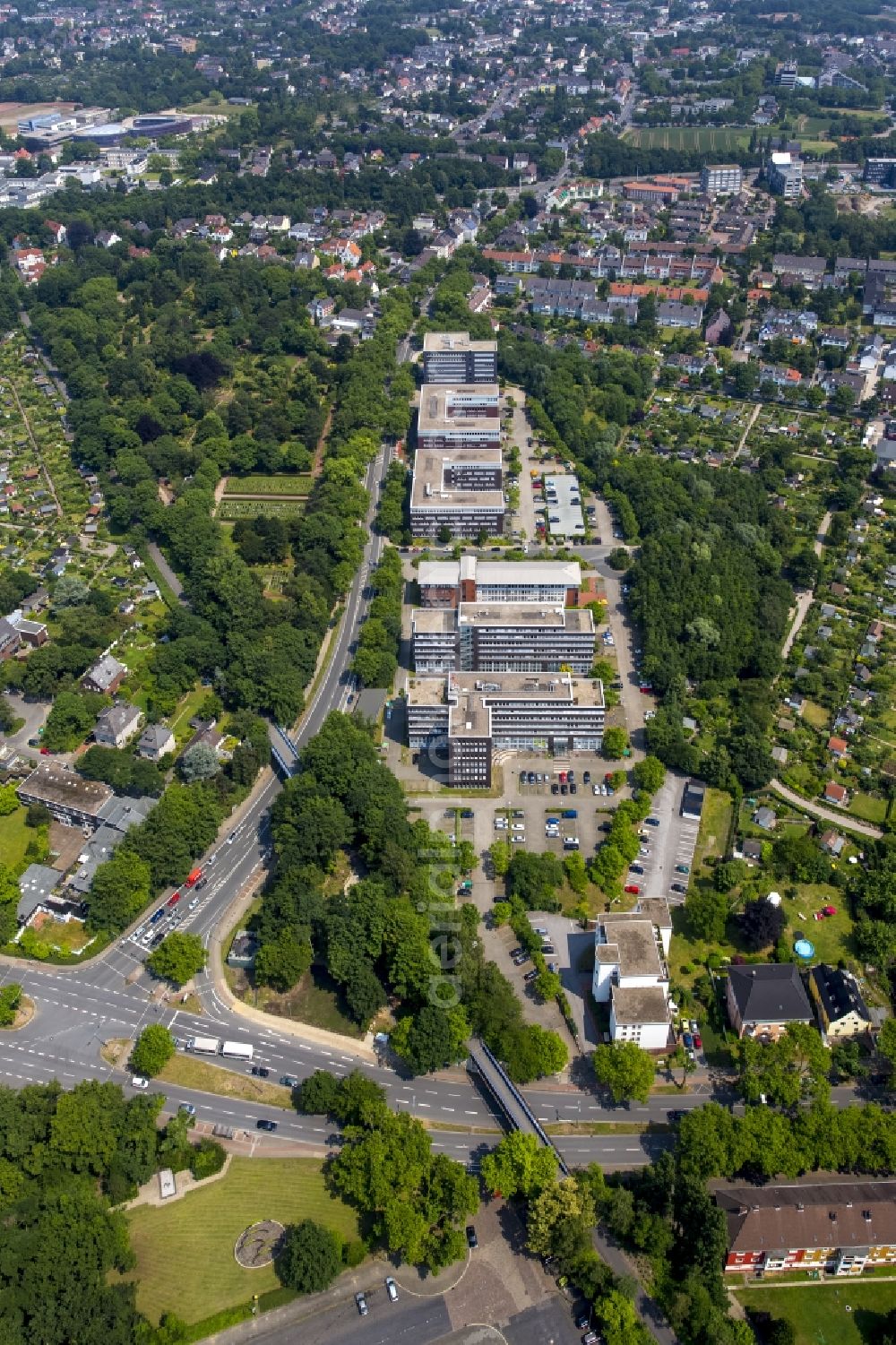 Aerial photograph Bochum - Office building an der Wasserstrasse in Bochum in the state North Rhine-Westphalia