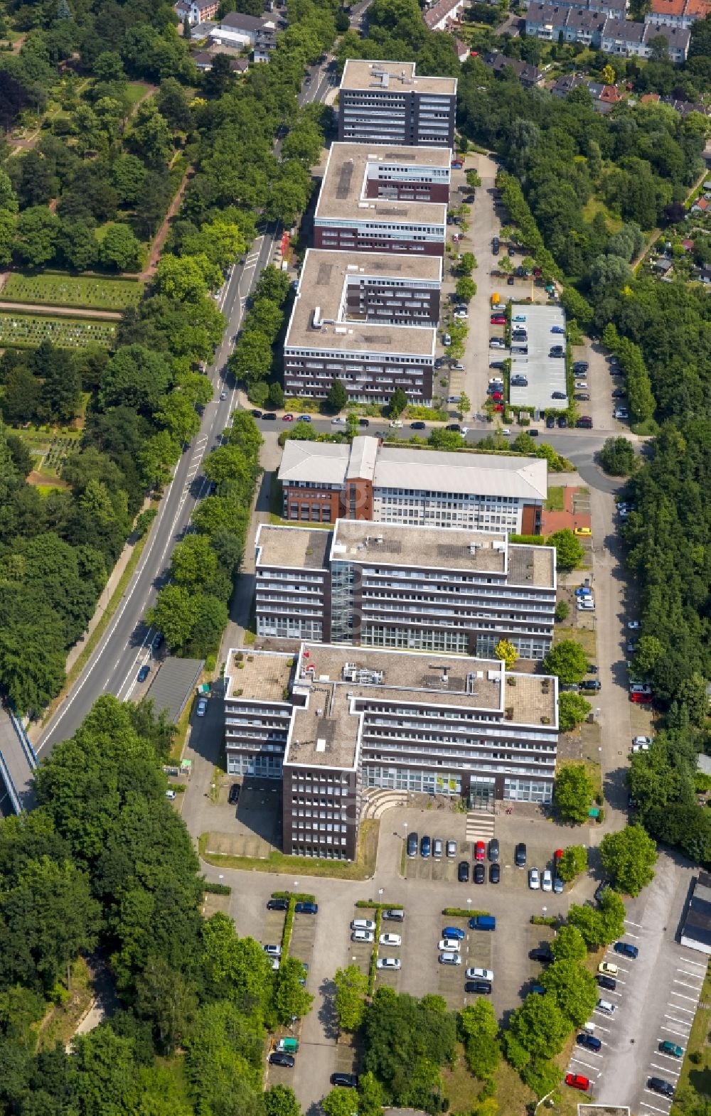 Bochum from above - Office building an der Wasserstrasse in Bochum in the state North Rhine-Westphalia