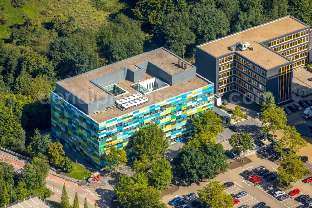 Bochum from above - Office building of contec Gesellschaft fuer Organisationsentwicklung mbH on Universitaetsstrasse in Bochum in the state North Rhine-Westphalia, Germany