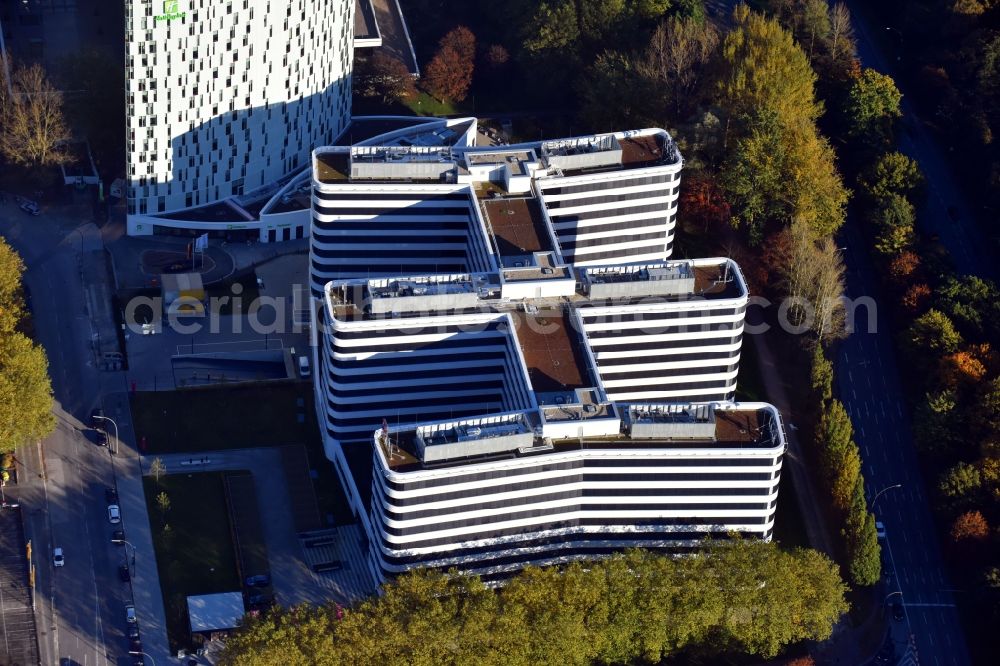 Aerial photograph Hamburg - Office building of the administrative house and business house of the Deutschen TELEKOM AG in the business district city of the north in the district of Winterhude in Hamburg, Germany