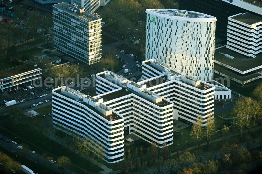 Hamburg from above - Office building of the administrative house and business house of the Deutschen TELEKOM AG in the business district city of the north in the district of Winterhude in Hamburg, Germany