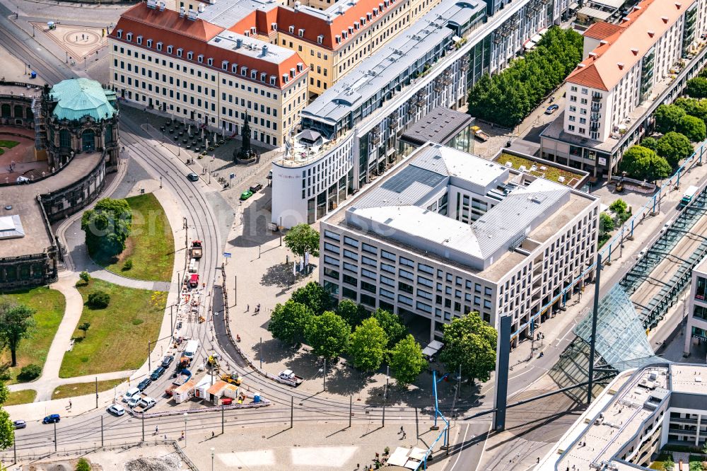 Aerial photograph Dresden - Office building on place Postplatz in the district Altstadt in Dresden in the state Saxony, Germany