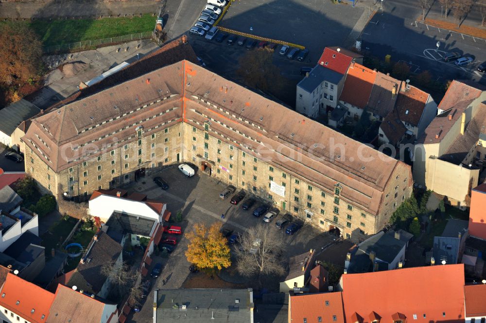 Torgau from above - Office building of the former storage on street Fritz-Reuter-Strasse - Kurstrasseasse in Torgau in the state Saxony, Germany