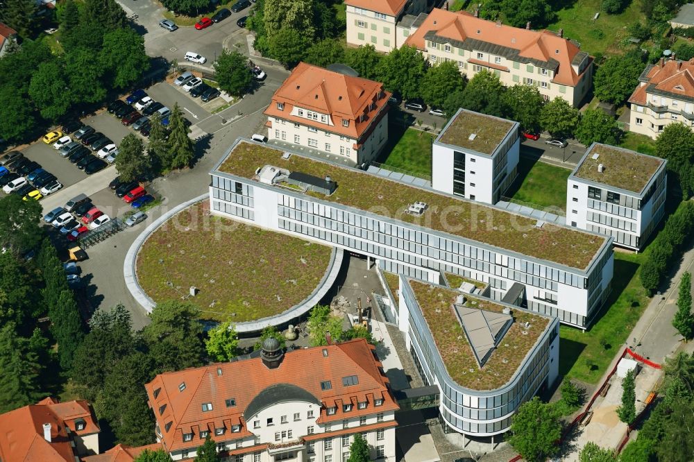 Markkleeberg from the bird's eye view: Office building of envia TEL GmbH on Friedrich-Ebert-Strasse in Markkleeberg in the state Saxony, Germany