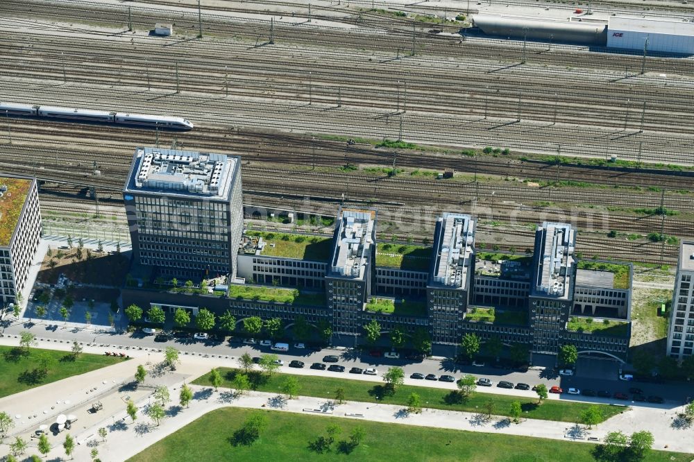 München from above - Office building on Erika-Mann-Strasse in the district Maxvorstadt in Munich in the state Bavaria, Germany