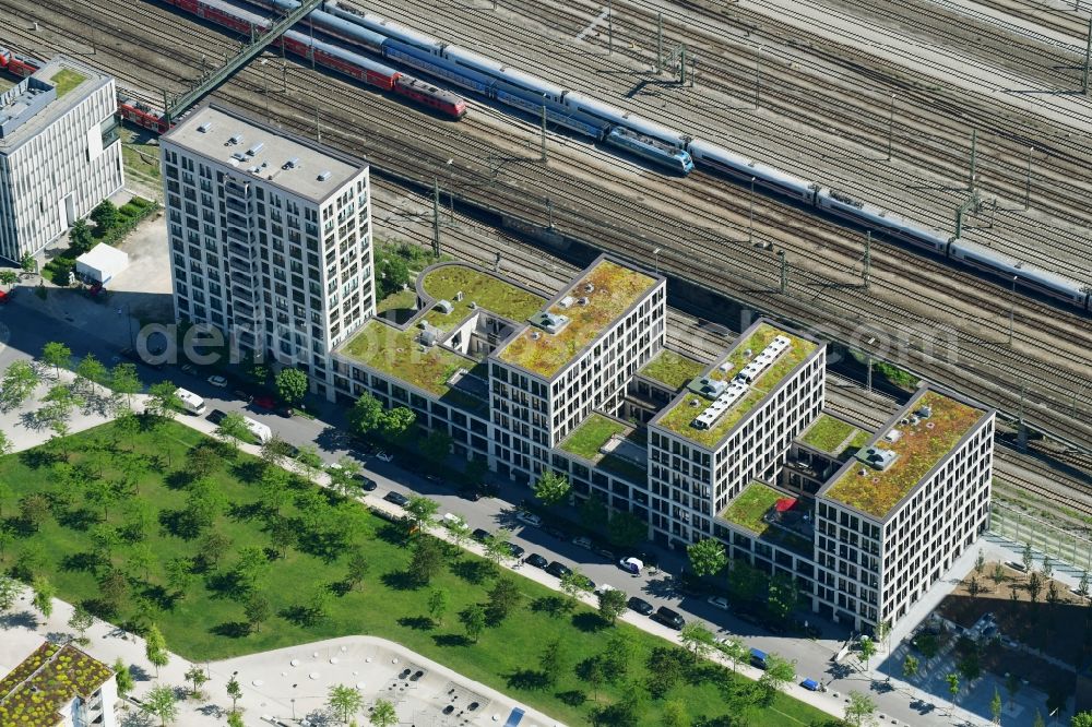 München from the bird's eye view: Office building on Erika-Mann-Strasse in the district Maxvorstadt in Munich in the state Bavaria, Germany