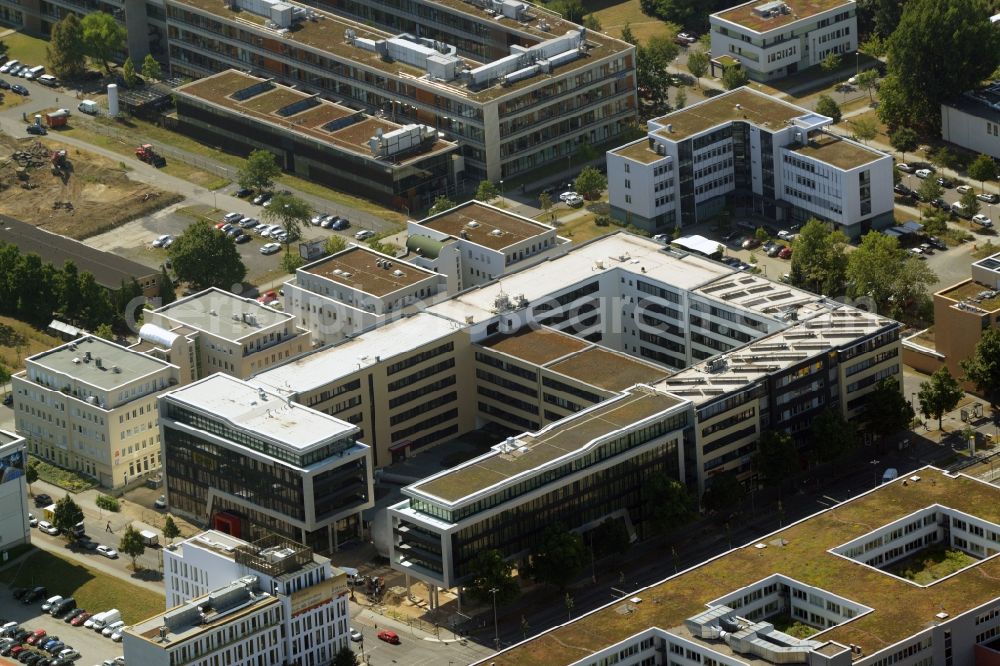 Aerial photograph Berlin - Office building EUROPA-CENTER Berlin Adlershof in Berlin in Germany. Renters are among others RICOH DEUTSCHLAND GmbH – Business & Service Center and the BARMER GEK