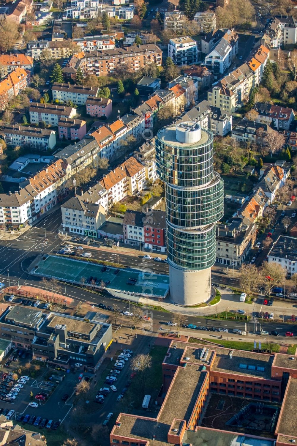 Bochum from the bird's eye view: Office building of the administrative house and business house exzenterhaus in the district of Bochum the south in Bochum in the federal state North Rhine-Westphalia