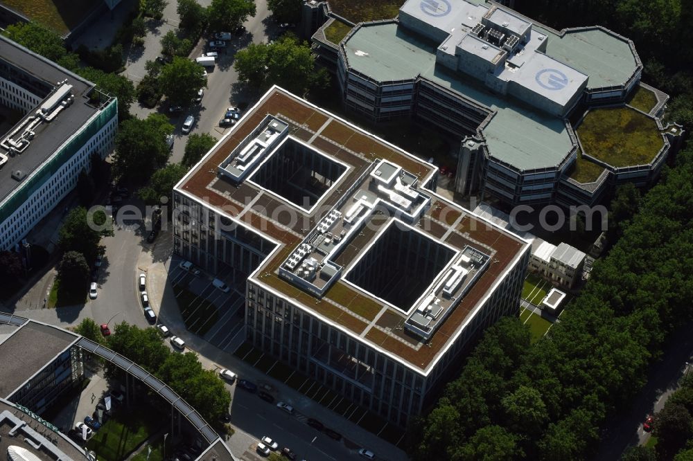 Hamburg from the bird's eye view: Office building of HANSAINVEST on Ueberseering destrict Winterhude in Hamburg